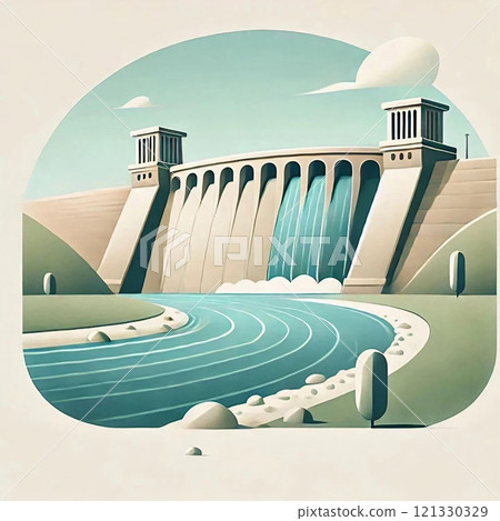 Scenery of a dam releasing water 121330329