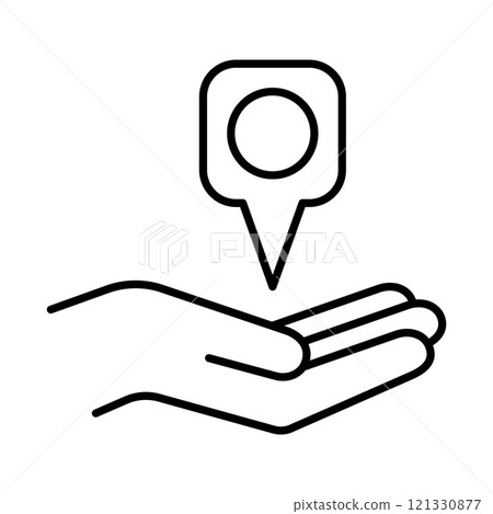 GPS point in the palm icon. Pin point on a hand. GPS point in the palm icon. Pin point on a hand. 121330877