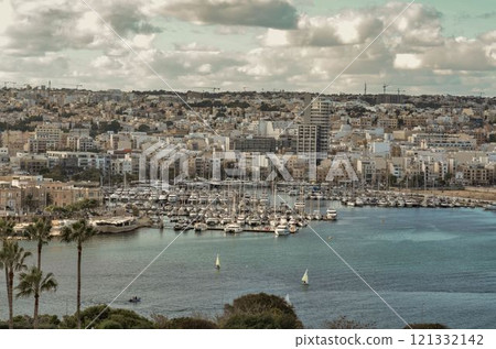 Panoramic View from Valletta to Marina Stunning Waterfront Scenery 121332142