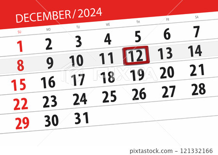 Calendar 2024, deadline, day, month, page, organizer, date, December, thursday, number 12 121332166