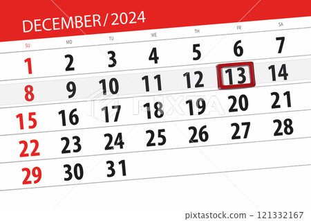 Calendar 2024, deadline, day, month, page, organizer, date, December, friday, number 13 121332167