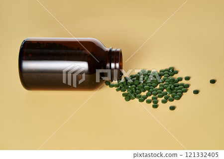 Superfood chlorella in tablet form. Superfood chlorella in tablet form. 121332405