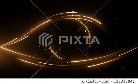 A mesmerizing glistening eye symbol featuring stunning light effects on a deep black background 121332941