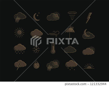 Weather app icons linear style black background 121332944