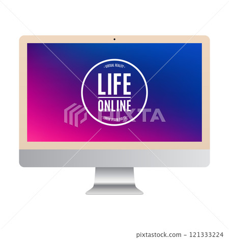 computer gold color with colored screen isolated on white background. stock vector illustration eps10 121333224