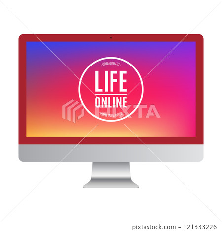 computer red color with colored screen isolated on white background. stock vector illustration eps10 121333226