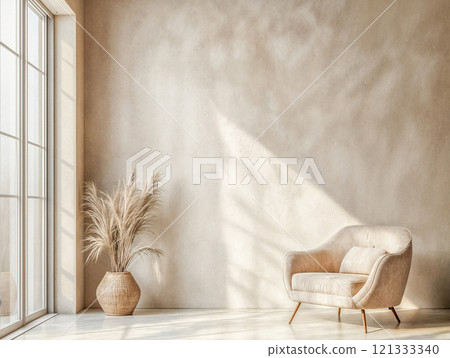 The room is bathed in natural light, casting interesting shadows on the microcement walls and floor The room is bathed in natural light, casting interesting shadows on the microcement walls and floor 121333340