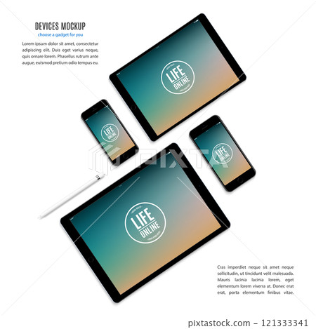 mockup devices: smartphones and tablets with color screen isolated on white background. stock vector illustration eps10 121333341