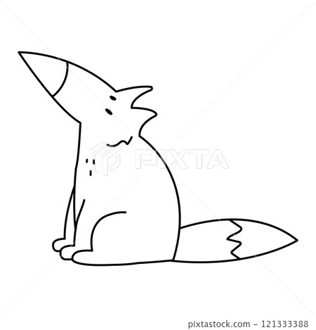 A simple coloring page with a sitting fox. A black and white illustration of a curious animal. A simple coloring page with a sitting fox. A black and white illustration of a curious animal. 121333388