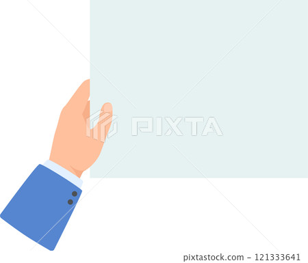 Businessman holding a blank vertical paper sheet, providing ample copy space for text or images, serving as a versatile template for advertising or presentations 121333641