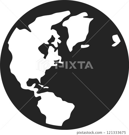 Earth globe with stylized continents in black and white, focusing on North and South America, offering a simple yet impactful representation of our planet 121333675
