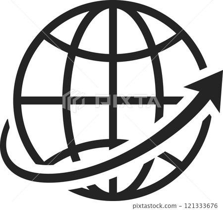 Upward trend arrow encircling the earth globe, representing global growth, international trade, and the expansion of worldwide business and economic opportunities 121333676