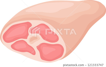 Cartoon style illustration featuring fresh pork meat, highlighting its significance in healthy diets and diverse culinary creations, perfect for various meals and recipes 121333747