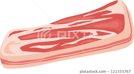 Raw pork belly meat showing layers of fat and muscle, ideal for various cooking preparations, offering a flavorful and visually appealing culinary experience 121333767