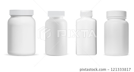 Medical pill bottle white plastic supplement jar Medical pill bottle white plastic supplement jar 121333817