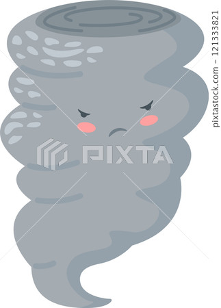 Whimsical illustration featuring a grey tornado with a disgruntled face, adding personality to extreme weather, ideal for children s books and educational materials Whimsical illustration featuring a grey tornado with a disgruntled face, adding personality to extreme weather, ideal for children s books and educational materials 121333821
