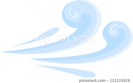 Light blue wind flowing from left to right, swirling into graceful spiral shapes, evokes a sense of movement and freshness against a clean white background 121333828