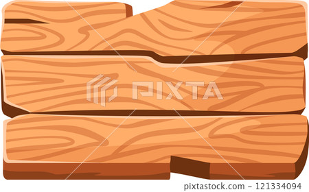 Wooden sign crafted from three light brown planks showcasing visible wood grain, perfect for incorporating custom text or graphics across a variety of design projects 121334094