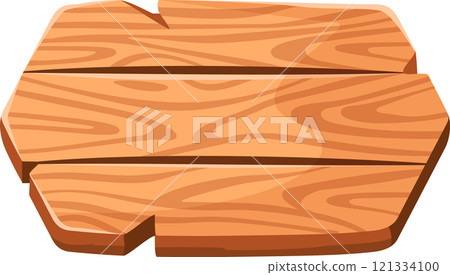 Cartoon wooden sign crafted from three planks, featuring distinct wood grain patterns, sitting against a clean white background, offering a rustic and vintage aesthetic 121334100