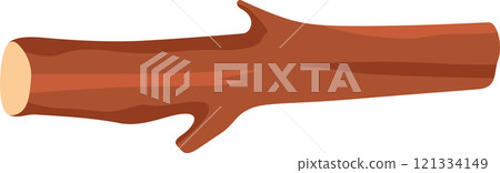 Horizontal hardwood tree branch with knots and visible tree rings on a white background, ideal for nature, forestry, or woodworking projects 121334149