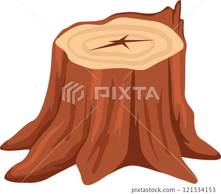 Tree stump resulting from deforestation process showing growth rings and cracks, isolated on white background, ideal for educational and environmental projects Tree stump resulting from deforestation process showing growth rings and cracks, isolated on white background, ideal for educational and environmental projects 121334153