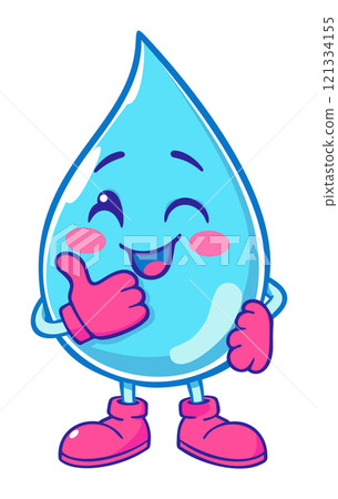 Groovy water drop. Retro cartoon style. Drink more water character. Vector isolated illustration Groovy water drop. Retro cartoon style. Drink more water character. Vector isolated illustration 121334155