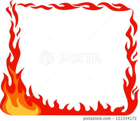 Stylized flames creating a frame border with empty space in the center on white background, ideal for certificates, diplomas or announcements 121334172