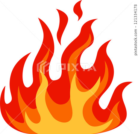 Bright red and orange stylized flames rising from an unseen source create a striking image of heat and energy against a clean white backdrop Bright red and orange stylized flames rising from an unseen source create a striking image of heat and energy against a clean white backdrop 121334178