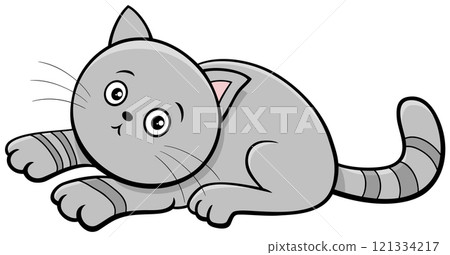 cute cartoon gray tabby kitten animal character 121334217