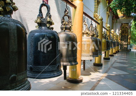 Traditional Bronze Bells At Buddhist Temple in Chiang Rai 121334405
