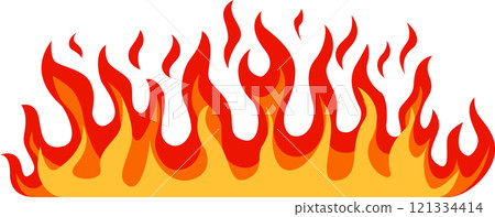 Cartoon flames creating a stylized fire border rising on a white background, ideal for representing concepts related to heat, energy, and danger Cartoon flames creating a stylized fire border rising on a white background, ideal for representing concepts related to heat, energy, and danger 121334414