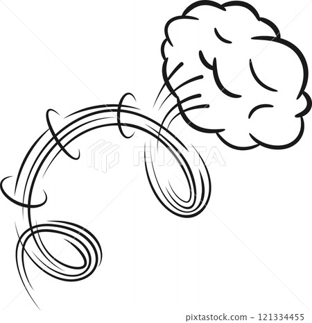 Cartoon smoke cloud racing forward, leaving a dynamic spiral trail behind. Hand drawn illustration capturing motion and energy in a playful, monochrome style Cartoon smoke cloud racing forward, leaving a dynamic spiral trail behind. Hand drawn illustration capturing motion and energy in a playful, monochrome style 121334455