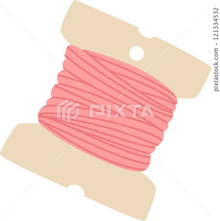 Pink thread neatly wrapped around a cardboard spool, perfect for sewing, embroidery, and various crafting projects, offering a vibrant touch to creative endeavors Pink thread neatly wrapped around a cardboard spool, perfect for sewing, embroidery, and various crafting projects, offering a vibrant touch to creative endeavors 121334532