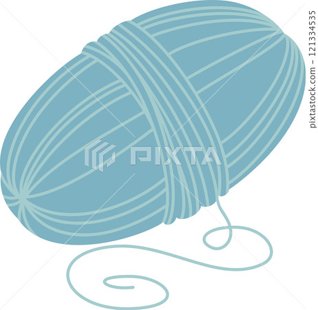 Light blue ball of yarn, tied with its own thread, gently unwinding to reveal the soft fibers used for knitting and crocheting, perfect for various creative projects 121334535