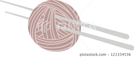 Knitting needles are skillfully maneuvering through a ball of yarn, creating a cozy and handmade craft, perfect for winter warmth and hobbies 121334536