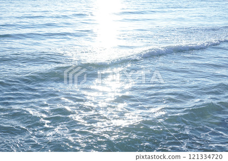 Close-up of the water surface sparkling in the dazzling sunlight; copy space 121334720