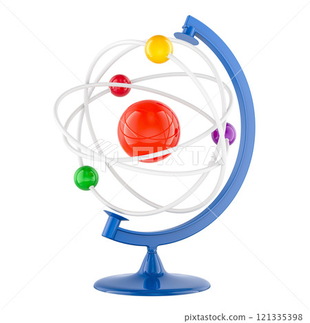 Atom as world globe, 3D rendering 121335398