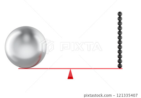 Metallic balls on the seesaw, balance concept. 3D rendering 121335407