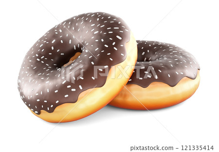 Two chocolate donuts, 3D rendering 121335414