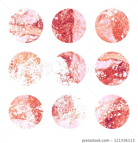 Grunge rose gold foil, shiny handmade circles. Golden glittering texture, pattern. Luxury shining hand drawn background. Wedding, greeting card decoration elements. Modern art. Vector illustration Grunge rose gold foil, shiny handmade circles. Golden glittering texture, pattern. Luxury shining hand drawn background. Wedding, greeting card decoration elements. Modern art. Vector illustration 121336113