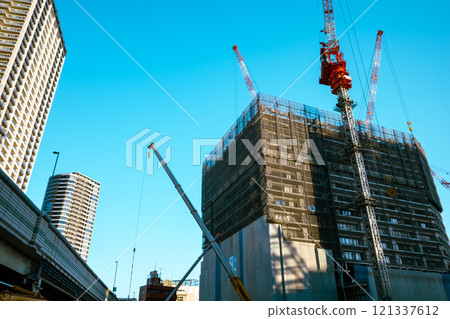 Cityscape with an apartment building construction site f-4 light color 121337612