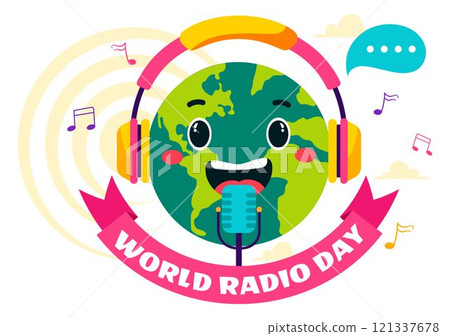World Radio Day Vector Illustration on 13 February Depicting Technology, Science, and Communication in a Flat Style Cartoon Background 121337678
