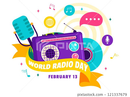 World Radio Day Vector Illustration on 13 February Depicting Technology, Science, and Communication in a Flat Style Cartoon Background 121337679