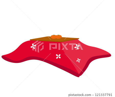 Tangerines on the kotatsu. Vector illustration 121337791