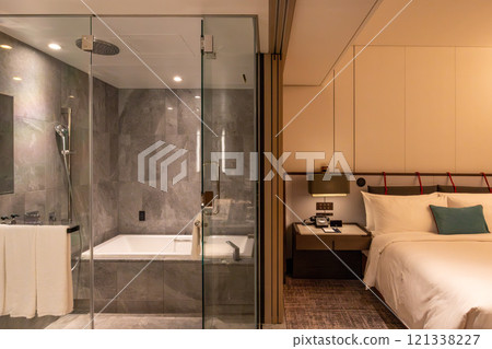The bathroom seen from a beautiful room at Mesm Tokyo, a luxury hotel located in Waters Takeshiba near Hamamatsucho Station and Takeshiba Station 121338227