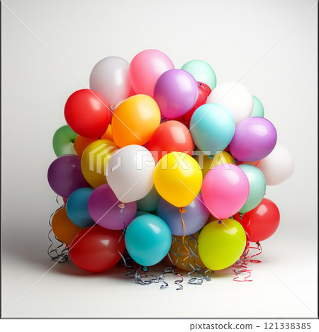 Colorful balloons in various shades piled together, creating festive and cheerful atmosphere. Perfect for celebrations, parties, and events Colorful balloons in various shades piled together, creating festive and cheerful atmosphere. Perfect for celebrations, parties, and events 121338385