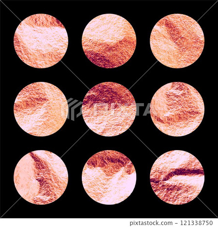 Rose gold foil, shiny handmade circles. Golden glittering texture, pattern. Luxury shining hand drawn background. Wedding greeting card decoration elements. Modern minimalist art. Vector illustration Rose gold foil, shiny handmade circles. Golden glittering texture, pattern. Luxury shining hand drawn background. Wedding greeting card decoration elements. Modern minimalist art. Vector illustration 121338750