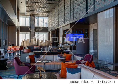 The reception lobby of Mesm Tokyo, a luxury hotel located in Waters Takeshiba near Hamamatsucho Station and Takeshiba Station. 121339213