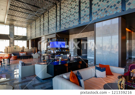 The reception lobby of Mesm Tokyo, a luxury hotel located in Waters Takeshiba near Hamamatsucho Station and Takeshiba Station. The reception lobby of Mesm Tokyo, a luxury hotel located in Waters Takeshiba near Hamamatsucho Station and Takeshiba Station. 121339216