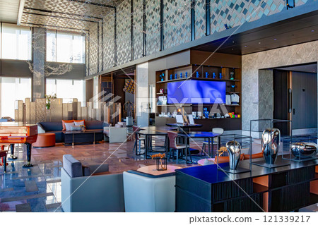 The reception lobby of Mesm Tokyo, a luxury hotel located in Waters Takeshiba near Hamamatsucho Station and Takeshiba Station. The reception lobby of Mesm Tokyo, a luxury hotel located in Waters Takeshiba near Hamamatsucho Station and Takeshiba Station. 121339217